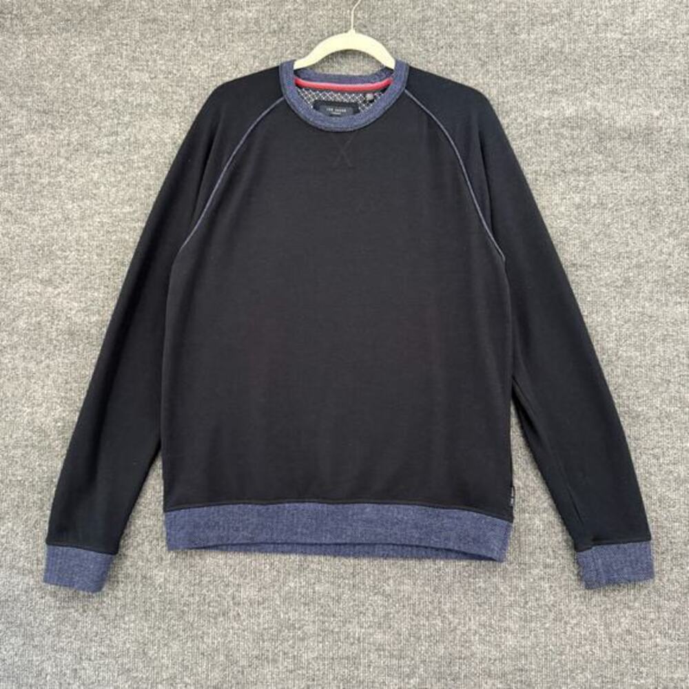 Ted Baker Mens Sweater Pullover Sweatshirt Sz 3 Medium Navy Lightweight Crewneck